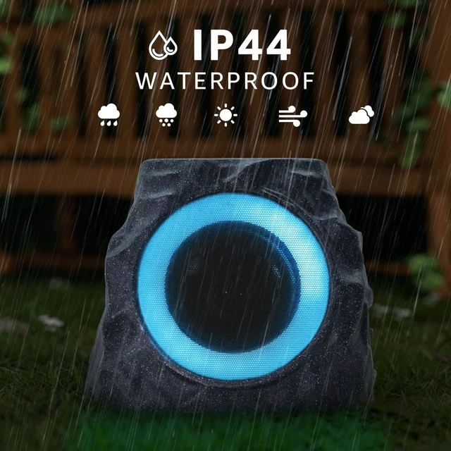 Alt view image 6 of 7 - 2-Pack Solar Rock Speakers Outdoor Water-Resistant with RGB Lights Pairing System Solar-Powered USB Rechargeable IP44 for Patio Pool Party Yard Garden Outside