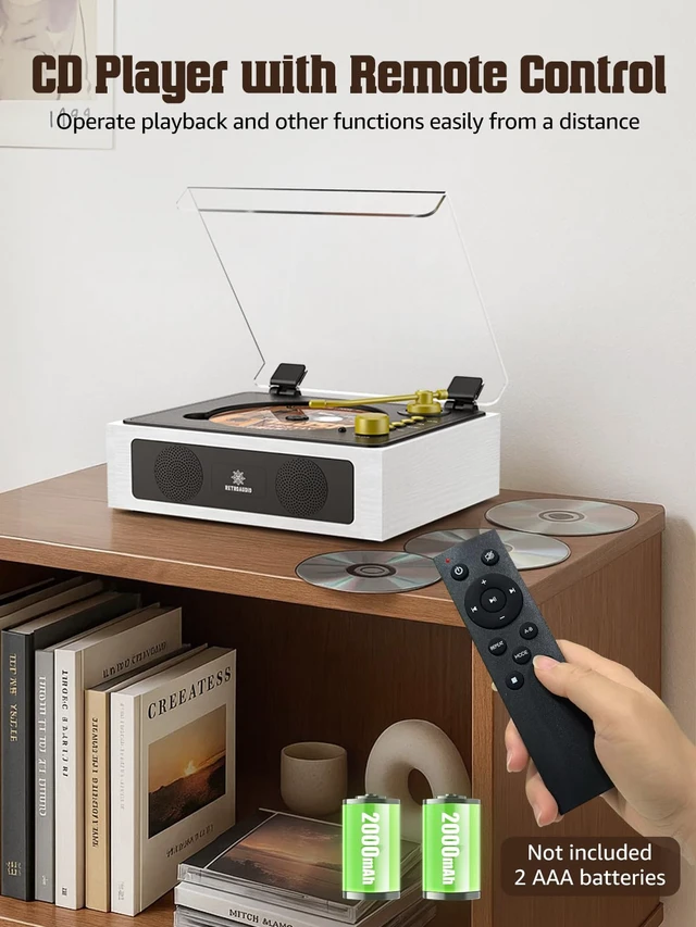 Alt view image 4 of 6 - CD Player with Built-in Speakers Bluetooth Retro Portable CD Players for Home Music Player with Remote Control Headphone Jack (White)