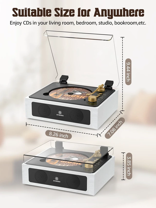 Alt view image 6 of 6 - CD Player with Built-in Speakers Bluetooth Retro Portable CD Players for Home Music Player with Remote Control Headphone Jack (White)