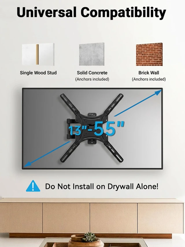 Alt view image 2 of 7 - Full Motion TV Mount for 2660 inch TVs up to 77 lbs Extension, Swivel, Tilt, Level, Single-Stud Centered Design, TV Mount Wall Bracket Perfect for Corners, Max VESA 400x400mm