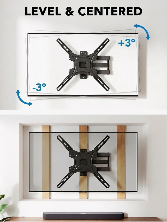 Alt view image 7 of 7 - Full Motion TV Mount for 2660 inch TVs up to 77 lbs Extension, Swivel, Tilt, Level, Single-Stud Centered Design, TV Mount Wall Bracket Perfect for Corners, Max VESA 400x400mm