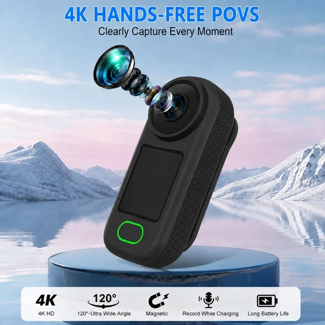 Alt view image 5 of 7 - 4K Mini Body Camera, 512G Thumb Action Camera, Vlogging Cam Portable Camcorder with 360° POV Rotate Clip & Magnetic Clip, Wearable Video Recorder for Traveling/Motorcycle/Pet Walking(No SD Card)