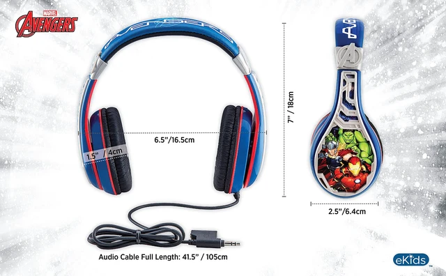 Alt view image 4 of 6 - Avengers Headphones for Kids, Wired Headphones for School, Home or Travel, Tangle Free Stereo Earphones with Volume Control, 3.5mm Jack, For Fans of Avengers Merchandise