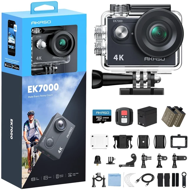 Main image of EK7000 4K30fps Action Camera with 128GB MicroSDXC U3 Memory Card Accessories Kit Bundle Ultra HD 131FT Waterproof Camera EIS WiFi Remote Control 4X Zoom Underwater Camera