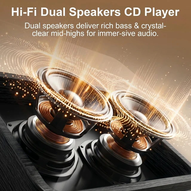 Alt view image 2 of 7 - CD Player Portable Bluetooth Retro CD Players Rechargeable 3600mAh Vintage CD-Player with Dual Speakers Hifi Sound & Radio & Remote Control Support USB/AUX Playback Headphone Jack