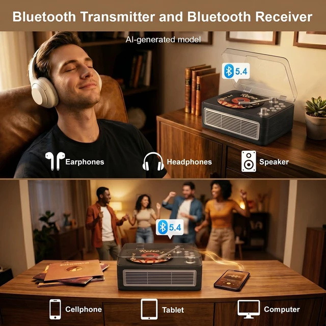 Alt view image 3 of 7 - CD Player Portable Bluetooth Retro CD Players Rechargeable 3600mAh Vintage CD-Player with Dual Speakers Hifi Sound & Radio & Remote Control Support USB/AUX Playback Headphone Jack
