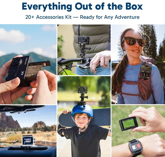 Alt view image 7 of 7 - EK7000 4K30fps Action Camera with 128GB MicroSDXC U3 Memory Card Accessories Kit Bundle Ultra HD 131FT Waterproof Camera EIS WiFi Remote Control 4X Zoom Underwater Camera