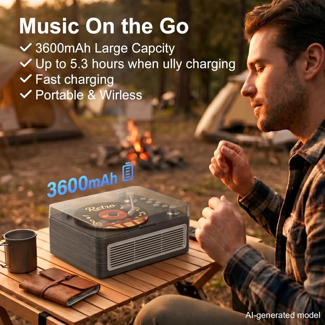 Alt view image 5 of 7 - CD Player Portable Bluetooth Retro CD Players Rechargeable 3600mAh Vintage CD-Player with Dual Speakers Hifi Sound & Radio & Remote Control Support USB/AUX Playback Headphone Jack