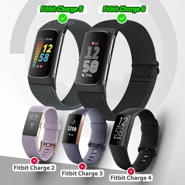 Alt view image 4 of 7 - 5 Pack Elastic Nylon Watch Bands Compatible for Fitbit Charge 6/Fitbit Charge 5, Adjustable Breathable Replacement Stretchy Nylon Loop Wristband Sport Strap for Women Men