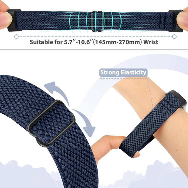 Alt view image 3 of 7 - 5 Pack Elastic Nylon Watch Bands Compatible for Fitbit Charge 6/Fitbit Charge 5, Adjustable Breathable Replacement Stretchy Nylon Loop Wristband Sport Strap for Women Men