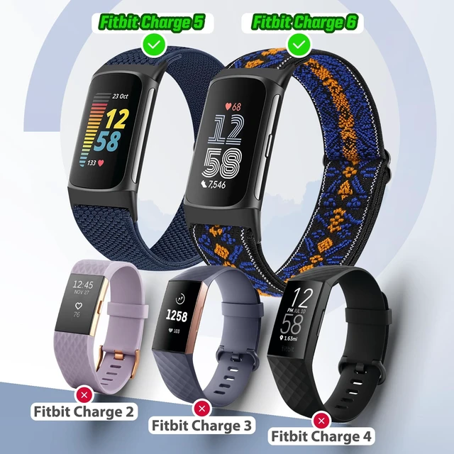 Alt view image 4 of 7 - 5 Pack Elastic Nylon Watch Bands Compatible for Fitbit Charge 6/Fitbit Charge 5, Adjustable Breathable Replacement Stretchy Nylon Loop Wristband Sport Strap for Women Men