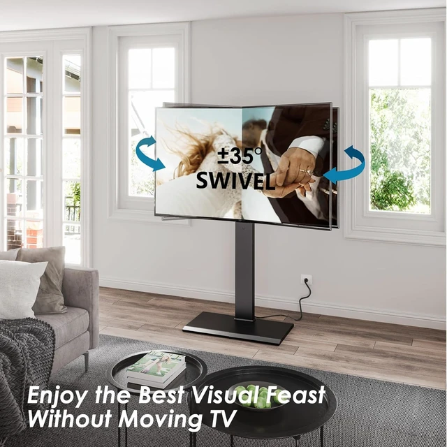 Alt view image 4 of 6 - Iron Base Floor TV Stand with Power Strip for 50-85 Inch TVs Black Tall TV Stand with Height Adjustable, Swivel TV Mount with Wire Management for Living Room Bedroom Home Office, up to110 lb