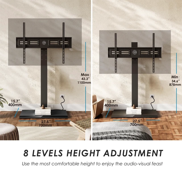 Alt view image 6 of 6 - Iron Base Floor TV Stand with Power Strip for 50-85 Inch TVs Black Tall TV Stand with Height Adjustable, Swivel TV Mount with Wire Management for Living Room Bedroom Home Office, up to110 lb