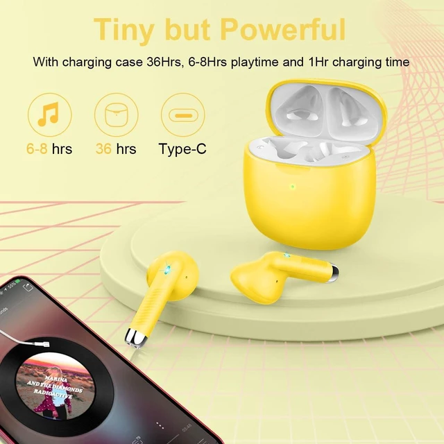 Alt view image 7 of 7 - Wireless Earbuds, Bluetooth 5.4 Earbuds Stereo Bass, Bluetooth Headphones in Ear Noise Cancelling Mic, Earphones IP7 Waterproof Sports, 36H Playtime USB C Charging Case Yellow Ear Buds for Android iOS