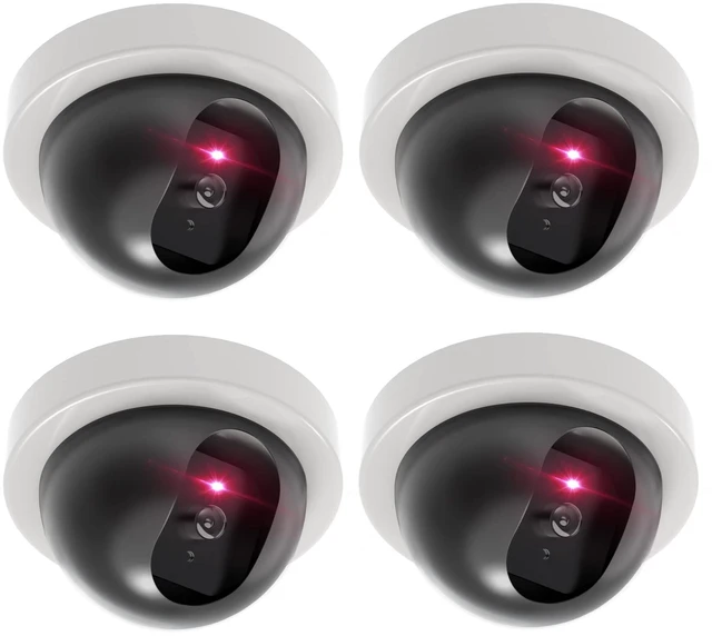 Main image of CCTV Dome Fake Camera with Flashing Red Light, 4 Pack, White (SDW-4) Dummy Cameras for Outside Indoor, Wireless Simulated Surveillance Cam, Realistic Look, Weatherproof, Warning Sticker Included