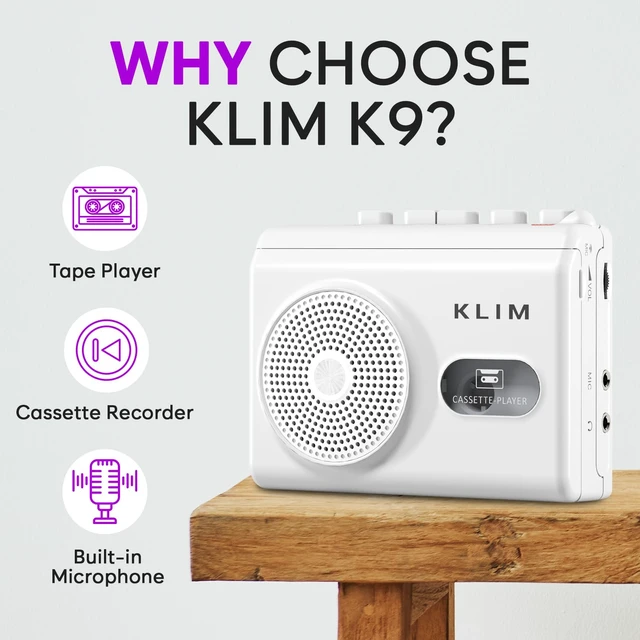 Alt view image 2 of 7 - K9 Cassette Player, Portable Recorder with Built-in Speaker and Microphone Runs on AA Batteries or AC Power, Includes a Headphone Jack, Earphones for Private Listening - White