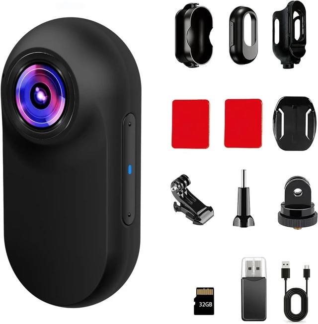 Main image of Mini Body Camera with 32GB, ThumbSized Wearable Body Cam Body Cameras with Audio and Videofor Hiking, Traveling, Vlogging, Portable POV Wearable Camera for Surfing, Snorkeling