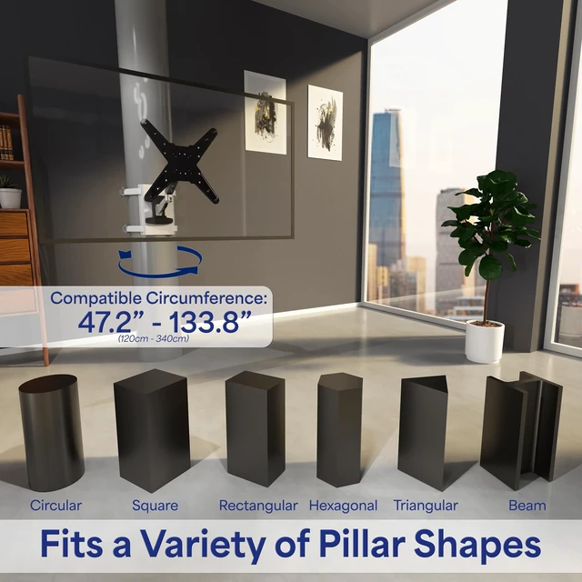 Alt view image 2 of 7 - Exposed Column TV Pillar Mount for 40-70 in Screens, Mount-TVCL1 Pneumatic Arm Pillar Mount for LED LCD Plasma Screens, Fits 15-42.5 in Column Diameter, Max VESA 400x400mm, Holds 66 lbs