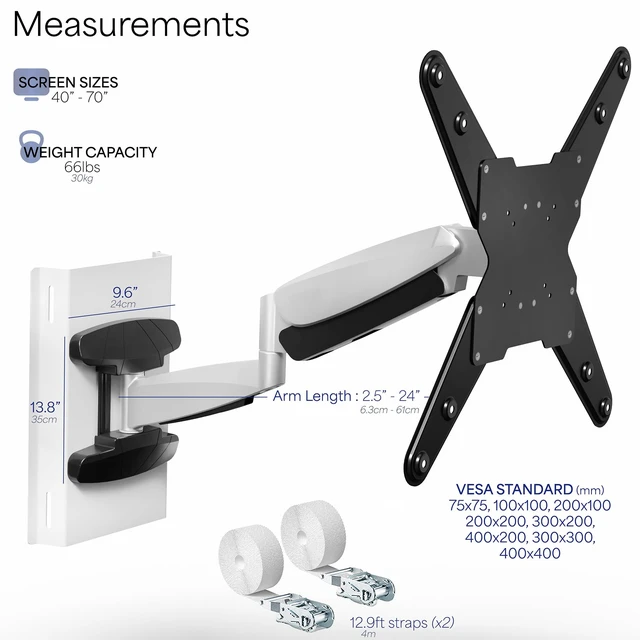 Alt view image 3 of 7 - Exposed Column TV Pillar Mount for 40-70 in Screens, Mount-TVCL1 Pneumatic Arm Pillar Mount for LED LCD Plasma Screens, Fits 15-42.5 in Column Diameter, Max VESA 400x400mm, Holds 66 lbs