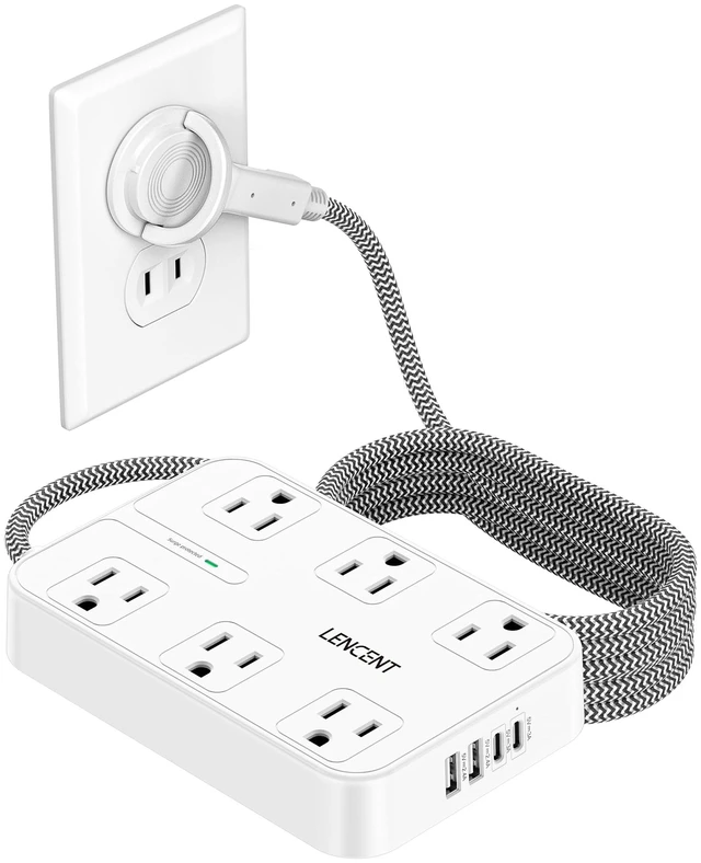 Main image of 2 Prong Surge Protector Power Strip, 10 Ft Flat Plug Extension Cord 2 Prong to 3 Prong Outlet Adapter with Switch, 6 AC and 4 USB Ports, Braided Extension Cord for Non-Grounded Outlets, 1050J