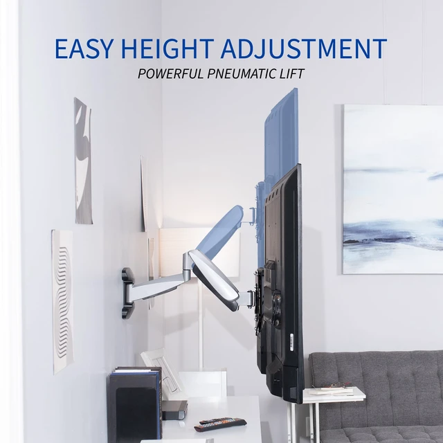 Alt view image 3 of 7 - Silver TV Wall Mount for 40-70 in Screens, MOUNT-VW03G Pneumatic Arm Wall Mount for LED LCD Plasma Flat Screens, Above Fireplace, Max VESA 400x400mm, Holds 66 lbs