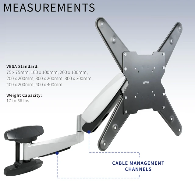 Alt view image 4 of 7 - Silver TV Wall Mount for 40-70 in Screens, MOUNT-VW03G Pneumatic Arm Wall Mount for LED LCD Plasma Flat Screens, Above Fireplace, Max VESA 400x400mm, Holds 66 lbs