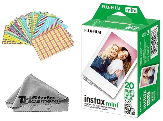 Main image of Instax Mini Instant Film, 20 Exposures + Sticker Frame Set + TSC Microfiber Cleaning Cloth, for Mini 8, 9, 11, 12, 25, 50S, 7S, 90 & Mini Link