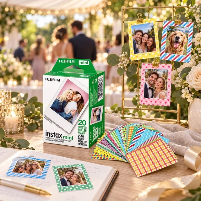 Alt view image 2 of 6 - Instax Mini Instant Film, 20 Exposures + Sticker Frame Set + TSC Microfiber Cleaning Cloth, for Mini 8, 9, 11, 12, 25, 50S, 7S, 90 & Mini Link