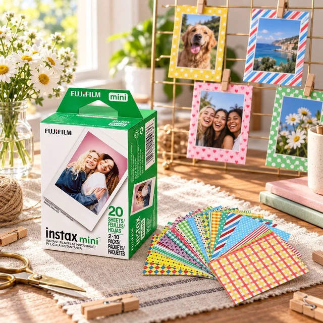 Alt view image 3 of 6 - Instax Mini Instant Film, 20 Exposures + Sticker Frame Set + TSC Microfiber Cleaning Cloth, for Mini 8, 9, 11, 12, 25, 50S, 7S, 90 & Mini Link