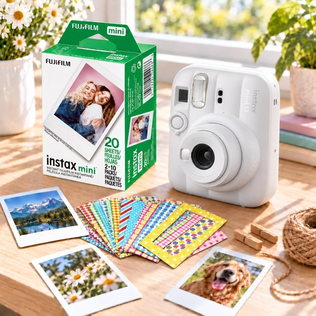 Alt view image 5 of 6 - Instax Mini Instant Film, 20 Exposures + Sticker Frame Set + TSC Microfiber Cleaning Cloth, for Mini 8, 9, 11, 12, 25, 50S, 7S, 90 & Mini Link