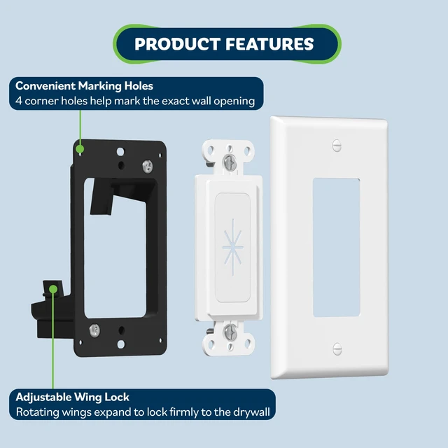 Alt view image 6 of 7 - 1-Gang Flexible Rubber Cable Pass-Through Wall Plate, 2-Pack 4.50" x 2.75" with mounting bracket. White rubber grommet insert for low-voltage cables, home theaters