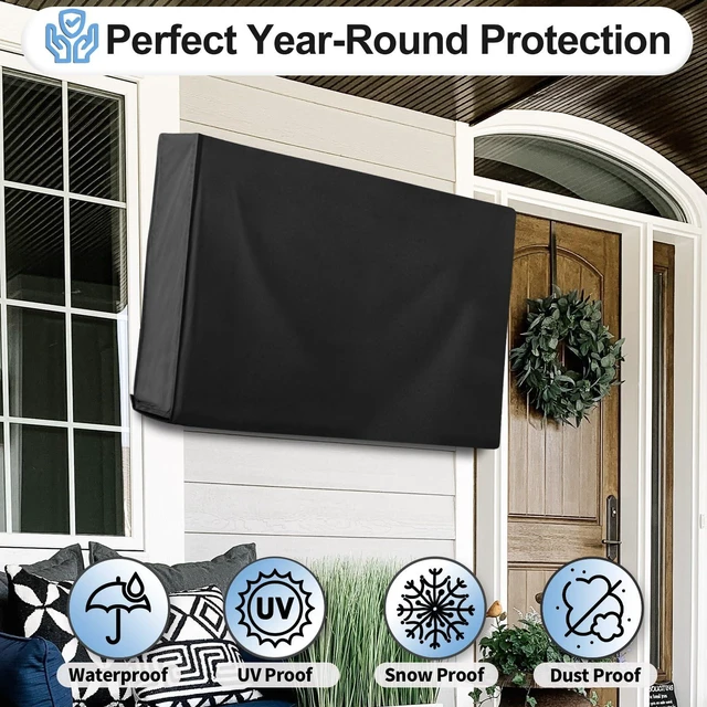 Alt view image 4 of 7 - Patio TV Cover with Bottom Cover for 70-75 In Flat Screen TV Waterproof & UV Resistant TV Screen Protector, Cover Size 68" L x 42" W x 5.5" H, Black