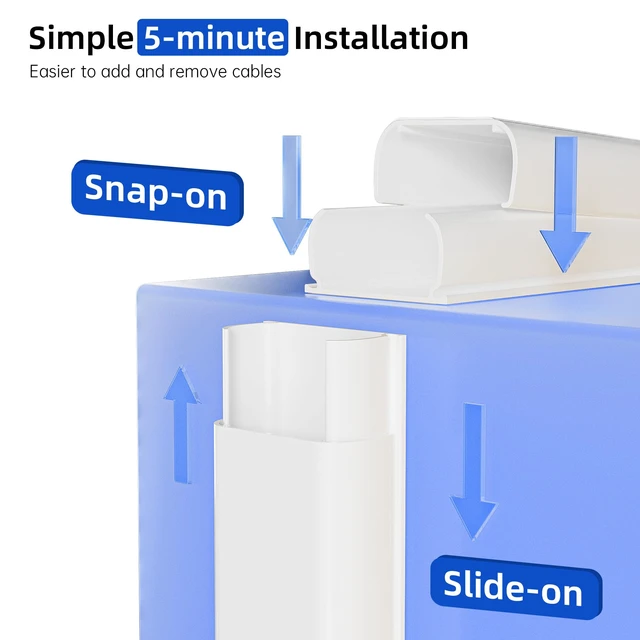 Alt view image 3 of 7 - Large 142in Cord Hider for 3-4 Cords, Cord Covers for Wires on Wall, Easier Install Wire Covers for Cords on Wall, Cable Wire Hider, Cable Cover Management Raceway, W1.18 H0.63in, White