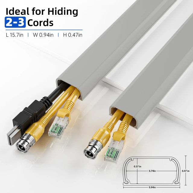 Alt view image 2 of 7 - 142in Grey Cord Hider Cable Hider, Cord Covers for 2-3 Wires on Wall, Premium Wire Hiders Wire Covers for Cords on Wall, Easier Setup TV Cable Cover Management Kit, W0.94 H0.47in, Grey