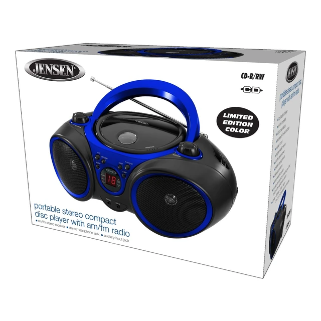 Alt view image 6 of 7 - ® CD-490 Classic Boom Box Portable CD Player Home Audio Radio AM-FM, Stereo Speakers, Aux Line-in, Headphone Jack - Blue - Limited Edition Color