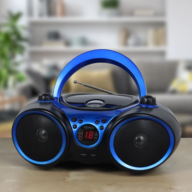 Alt view image 5 of 7 - ® CD-490 Classic Boom Box Portable CD Player Home Audio Radio AM-FM, Stereo Speakers, Aux Line-in, Headphone Jack - Blue - Limited Edition Color