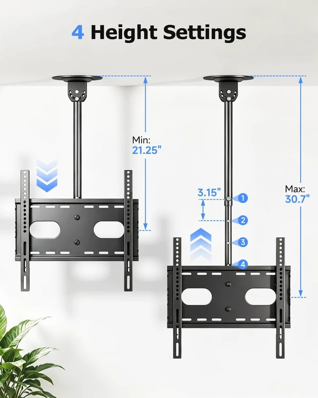Alt view image 3 of 7 - Ceiling TV Mount for 26-55-65 inch LCD LED TVs Full Motion Bracket Ceiling Mount for TV VESA Max 400x400, Hanging Adjustable Ceiling TV Bracket Holds up to 110kbs, Tilt and Swivel