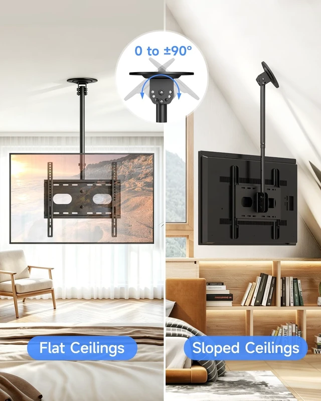Alt view image 4 of 7 - Ceiling TV Mount for 26-55-65 inch LCD LED TVs Full Motion Bracket Ceiling Mount for TV VESA Max 400x400, Hanging Adjustable Ceiling TV Bracket Holds up to 110kbs, Tilt and Swivel