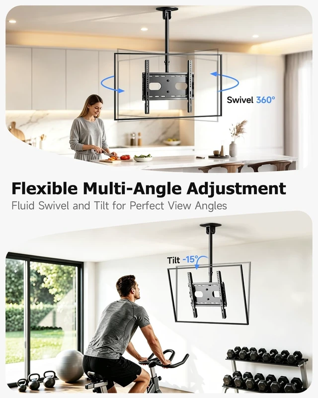 Alt view image 5 of 7 - Ceiling TV Mount for 26-55-65 inch LCD LED TVs Full Motion Bracket Ceiling Mount for TV VESA Max 400x400, Hanging Adjustable Ceiling TV Bracket Holds up to 110kbs, Tilt and Swivel
