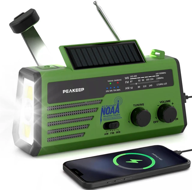 Main image of NOAA Emergency Weather Radio Alert with Crank Solar Battery Powered Portable Radio AM FM, Rechargeable Battery Backup, SOS, Flashlight Lamp USB Port for Home Outdoor Camping Storms Blackouts