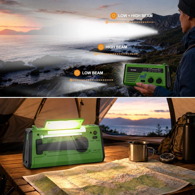 Alt view image 5 of 7 - NOAA Emergency Weather Radio Alert with Crank Solar Battery Powered Portable Radio AM FM, Rechargeable Battery Backup, SOS, Flashlight Lamp USB Port for Home Outdoor Camping Storms Blackouts