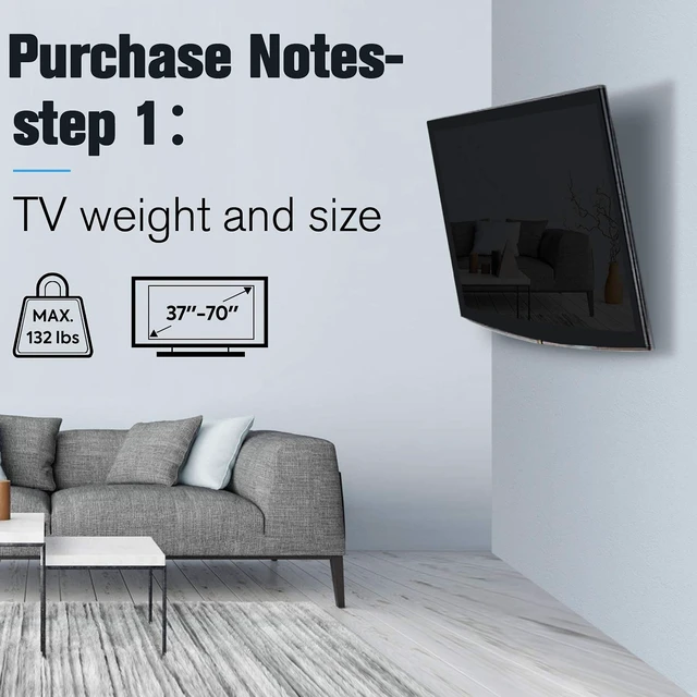Alt view image 4 of 7 - TV Wall Mount for 37-70 Inch Flat Screen TV up to 132lbs Tilting TV Mount,1.5" Low Profile Space Saving - Max VESA 600 x 400, MD2868-LK