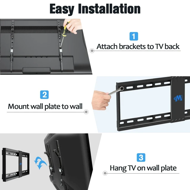 Alt view image 7 of 7 - TV Wall Mount for 37-70 Inch Flat Screen TV up to 132lbs Tilting TV Mount,1.5" Low Profile Space Saving - Max VESA 600 x 400, MD2868-LK