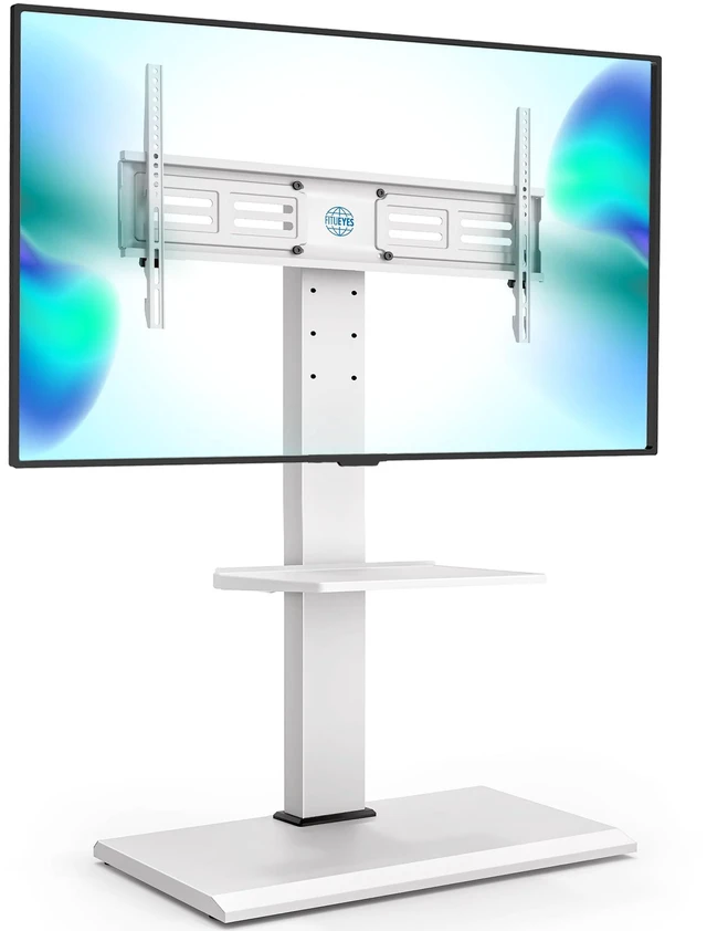 Main image of Floor TV Stand for 50-85 Inch TVs with Adjustable Shelf, White Iron Base Swivel TV Mount with Height Adjustable, Tall Corner TV Stands Hold up to 110 lb for Bedroom and Living Room