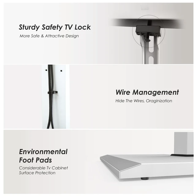 Alt view image 2 of 7 - Iron Base Floor TV Stand with Power Strip for 50-85 Inch TVs White Tall TV Stand with Height Adjustable, Swivel TV Mount with Wire Management for Living Room Bedroom Home Office, up to110 lb