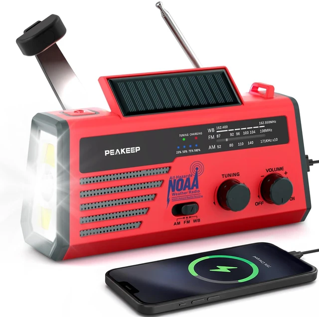Main image of NOAA Emergency Weather Radio Alert with Crank Solar Battery Powered Portable Radio AM FM, Rechargeable Battery Backup, SOS, Flashlight Lamp USB Port for Home Outdoor Camping Storms Blackouts