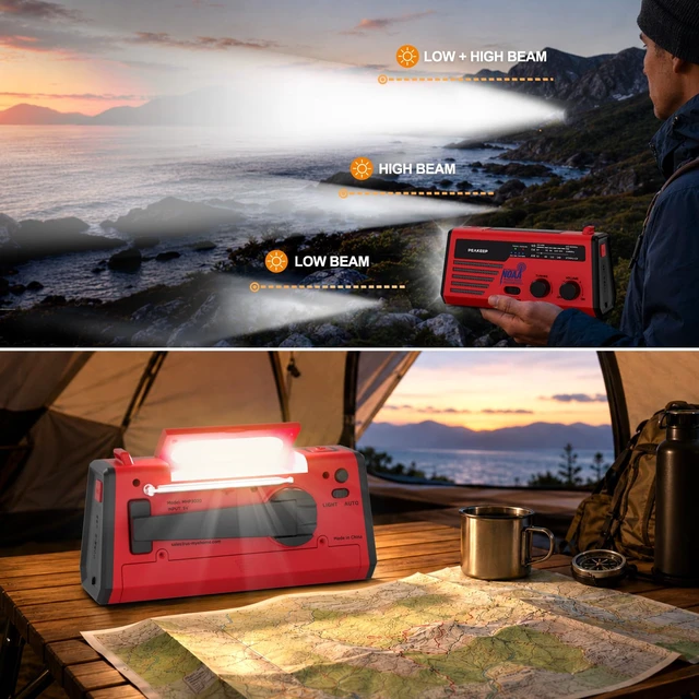 Alt view image 5 of 7 - NOAA Emergency Weather Radio Alert with Crank Solar Battery Powered Portable Radio AM FM, Rechargeable Battery Backup, SOS, Flashlight Lamp USB Port for Home Outdoor Camping Storms Blackouts
