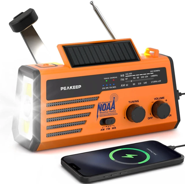 Main image of NOAA Emergency Weather Radio Alert with Crank Solar Battery Powered Portable Radio AM FM, Rechargeable Battery Backup, SOS, Flashlight Lamp USB Port for Home Outdoor Camping Storms Blackouts