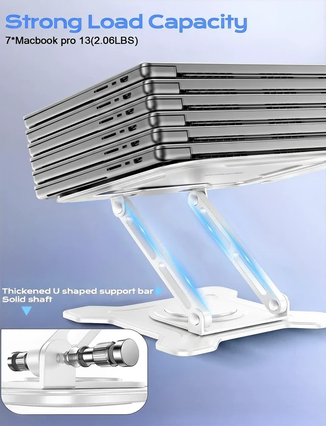 Alt view image 5 of 7 - 360° Rotating Laptop Stand for Desk, Metal Foldable Laptop Riser,White Ergonomic Portable Adjustable Laptop Stand, Ventilated Cooling Notebook Holder for MacBook Air Pro, All 10-16'' Laptops