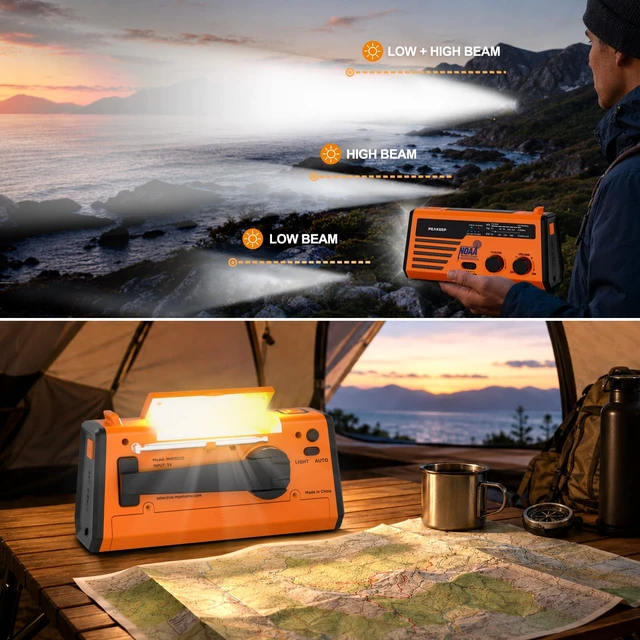 Alt view image 5 of 7 - NOAA Emergency Weather Radio Alert with Crank Solar Battery Powered Portable Radio AM FM, Rechargeable Battery Backup, SOS, Flashlight Lamp USB Port for Home Outdoor Camping Storms Blackouts
